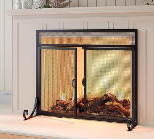 Flat fireplace screen with - flat,