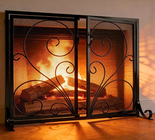 Flat fireplace screen with - fireplace,
