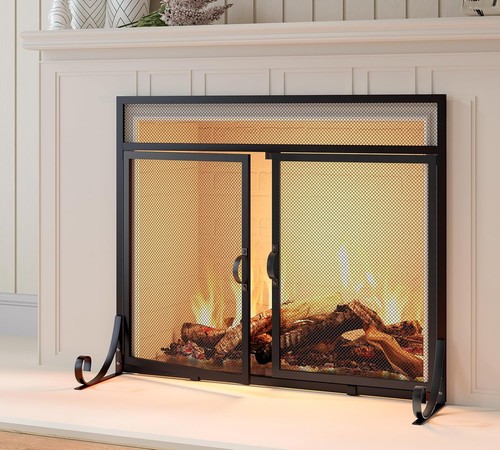 Flat fireplace screen with - fireplace,