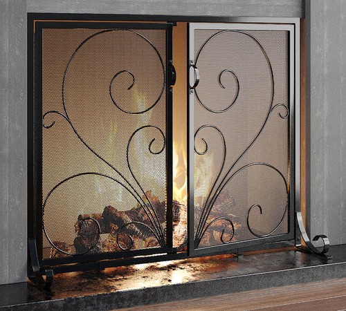 Flat fireplace screen with - fireplace,